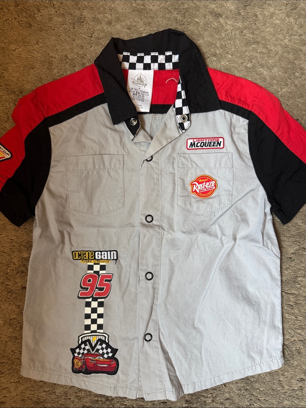 Disney Lightning McQueen Gray, Red & Black Racing Button-Front Shirt